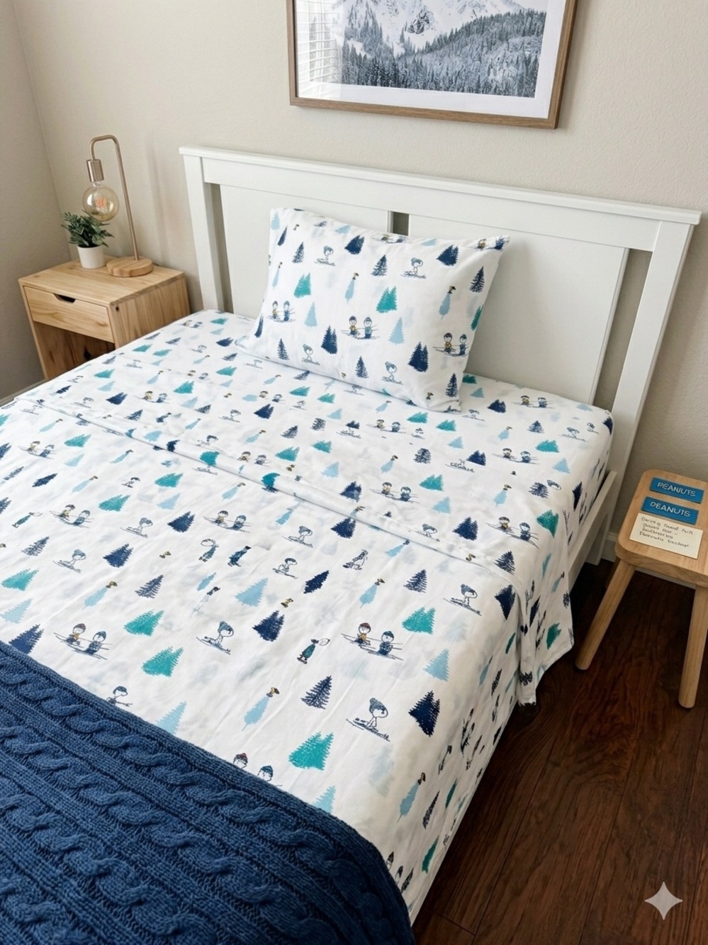 {Berkshire} Blanket Peanuts Snoopy Winter Skiing Full Sheet Set